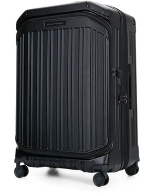 Piquadro Ribbed Four-Wheel Suitcase - Black