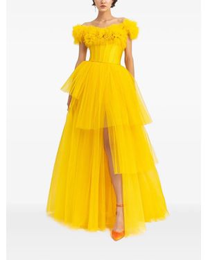 Gemy Maalouf Pleated Layered Maxi Dress - Yellow
