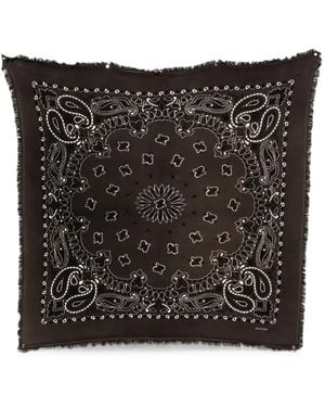 Kujten Large Paisley-Print Frayed-Edge Bandana - Black