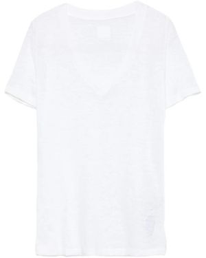120% Lino Leinen-T-Shirt mit V-Ausschnitt - Weiß