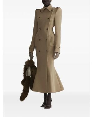 Mugler Long Double-Breasted Hourglass Trench Coat - Natural