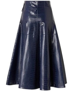 Pinko Croc-Effect Flared Midi Skirt - Blue