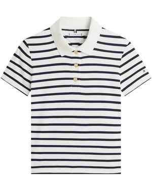 Tommy Hilfiger Striped Short-Sleeve Polo Top - Grey
