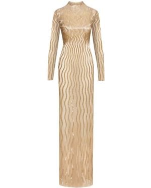 Oscar de la Renta Sequinned-Wave Tulle Gown - Natural