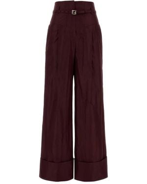 Fendi Taffeta-Buckle Trousers - Purple