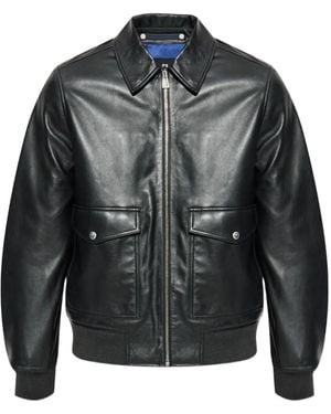 Paul Smith Flap-Pocket Zip-Front Leather Jacket - Grey