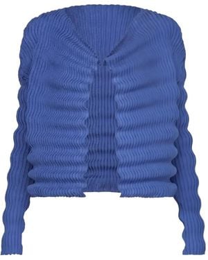 Issey Miyake Pleated Wave-Texture Cardigan - Blue