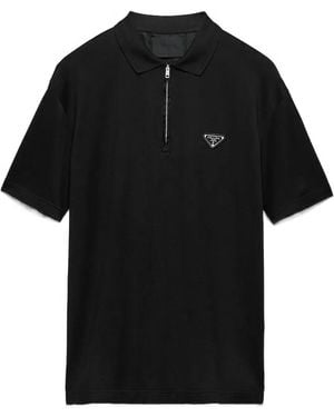 Prada Piqué Polo Shirt With Re-Nylon Details - Black