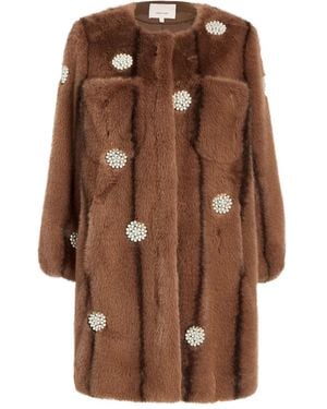 Cinq À Sept Pearl-Embellished Faux-Fur Coat - Brown