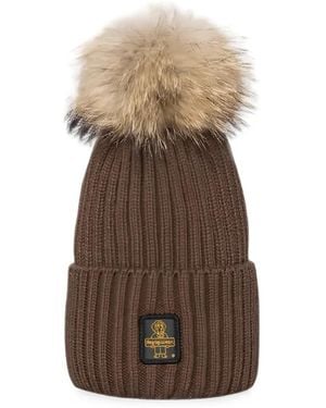 Refrigiwear Pom-Pom Ribbed Beanie Hat - Brown