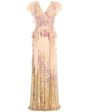 Jenny Packham Floral Sequin-Embellished Gown - Metallic