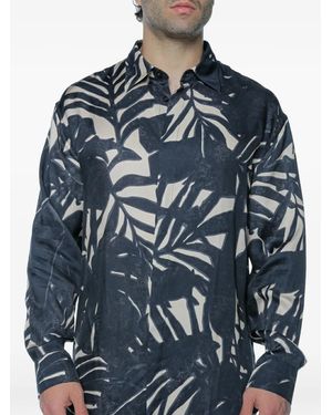 Emporio Armani Leaf-Print Long-Sleeve Shirt - Blue