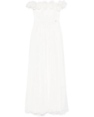 Nissa Floral-Appliqué Maxi Dress - White
