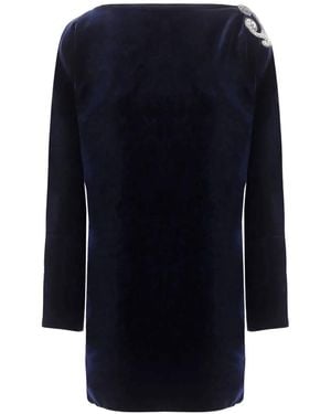 Versace Embroidered Velvet Mini Dress - Blue