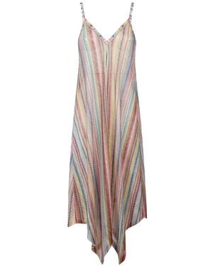 Missoni V-Neck Zig-Zag-Pattern Dress - Natural