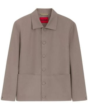 HUGO Button-Up Patch-Pocket Shirt Jacket - Brown