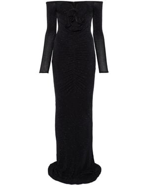 Nissa Floral-Appliqué Gown - Black