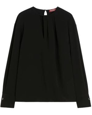 Max Mara Pleated Keyhole Blouse - Black