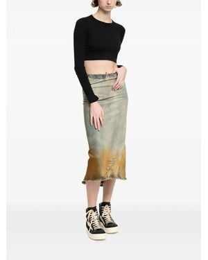 Rick Owens Jupe Mi-Longue À Effet Dégradé À Bords Effilochés - White