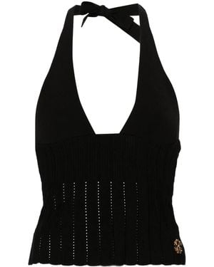 Roberto Cavalli Top Crop Con Scollo A V - Nero