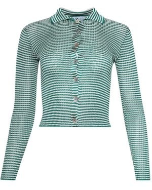 Calle Del Mar Micro-Stripe Long-Sleeve Cardigan - Blue