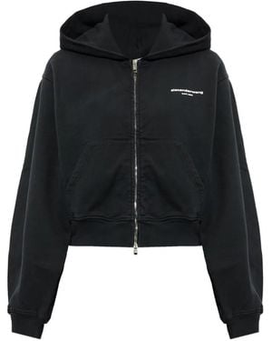 Alexander Wang Logo-Print Zip-Up Hoodie - Black