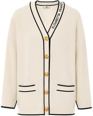 Elisabetta Franchi Logo-Knit Button-Up Cardigan - Natural