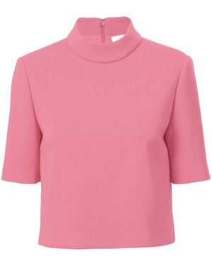 Carolina Herrera Short-Sleeve Mock-Neck Top - Pink