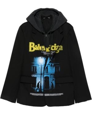 Balenciaga Graphic-Print Layered Jacket - Black