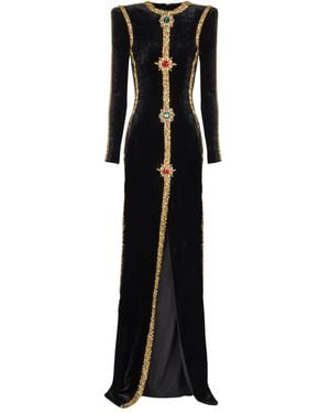 Balmain Verziertes Maxikleid Aus Samt - Schwarz