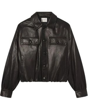 FRAME Button Leather Jacket - Black