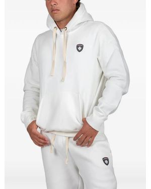 PODHIO Shield Logo-Patch Drawstring Hoodie - White