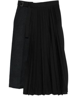 Sacai Double-Faced Herringbone Pleated Maxi Skirt - Black