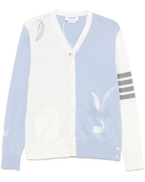 Thom Browne Cardigan À Motif De Plume En Intarsia - Bleu