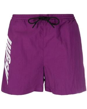 MSGM Logo-Print Shorts - Purple