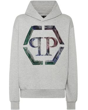 Philipp Plein Strass Hexagon Hoodie - Grey