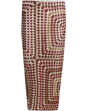 Calle Del Mar Granny Square Midi Skirt - Brown