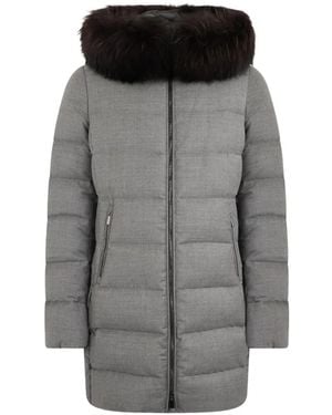 Moorer Fur-Trim Padded Single-Breasted Coat - Gray