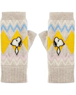 Chinti & Parker Snoopy Fair Isle Fingerless Gloves - White