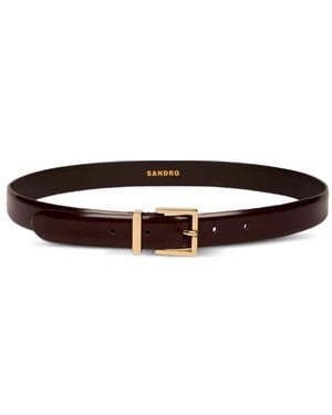 Sandro Square-Buckle Leather Belt - White