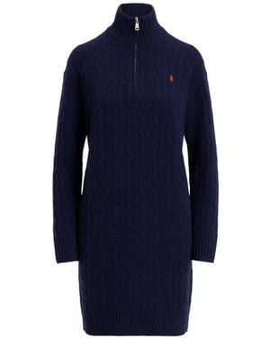 Polo Ralph Lauren Cable Knit Zip Mini Dress - Blue