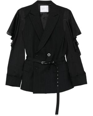 Sacai Pinstripe belted blazer - Schwarz