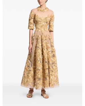 Elie Saab Embroidered Tulle Midi Dress - Natural