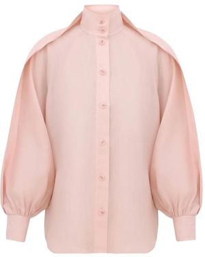 Zimmermann Balloon-Sleeve High-Neck Blouse - Pink