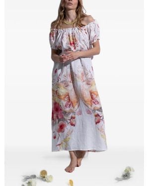 FOLIE DU LIN Eleis Floral-Print Off-The-Shoulder Maxi Dress - White