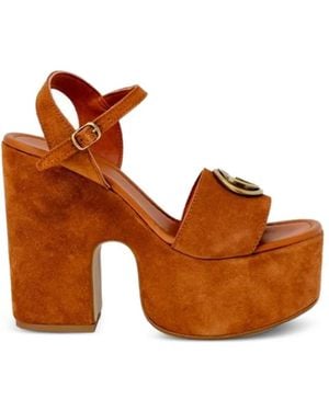 Guess Logo-Plaque Platform Sandals - Brown