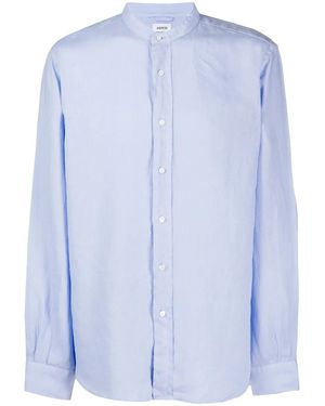 Aspesi Band Collar Linen Shirt - Blue