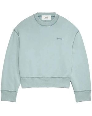 Ami Paris Embroidered-Logo Cotton Sweatshirt - Blue
