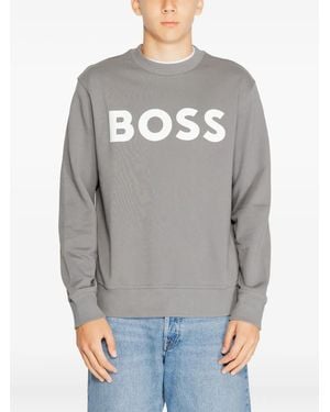 BOSS Logo-Print Crew-Neck Sweatshirt - Grey