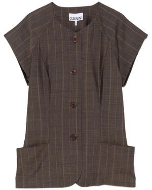 Ganni Pinstripe Vest - Brown